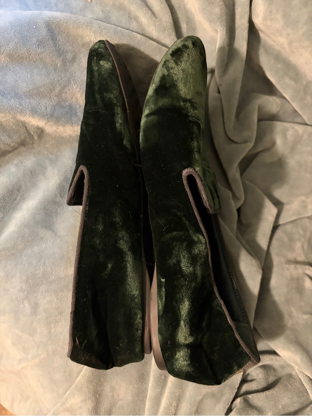 Birdies Velvet Slip-On Loafers in Dark Green - Picture 2 of 4